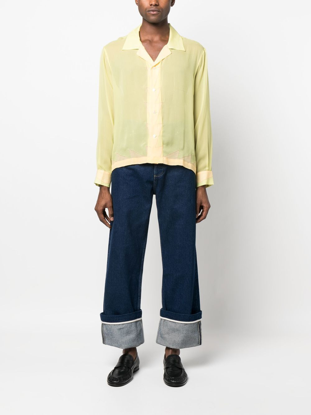 geometric-panneled silk shirt - 2