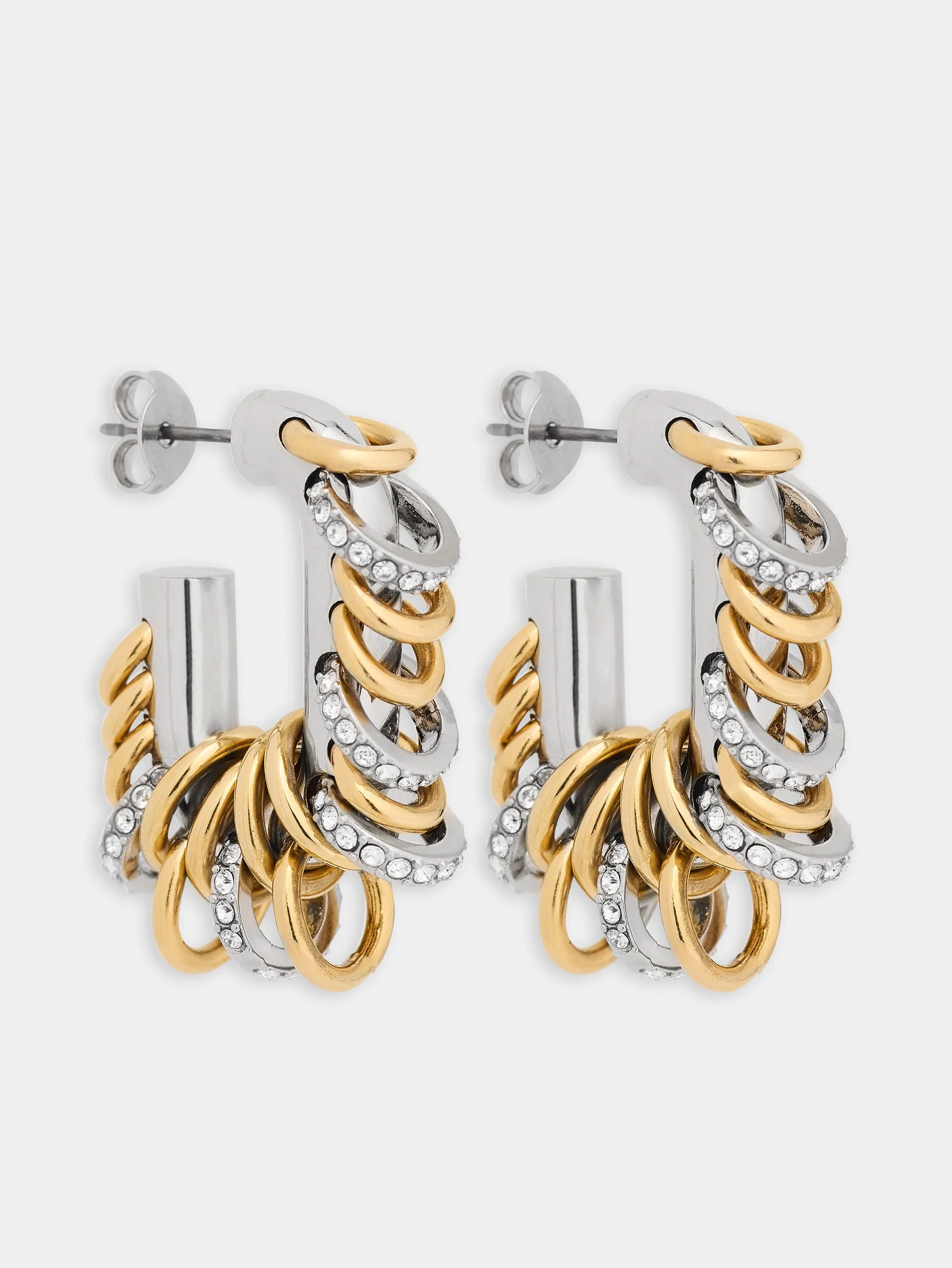 SMALL PUNK XL LINK EARRINGS IN BICOLOR SILVER AND GOLD - 1