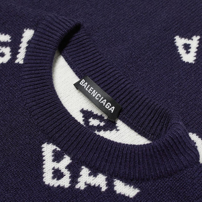 BALENCIAGA Balenciaga All Over Logo Intarsia Crew Knit outlook