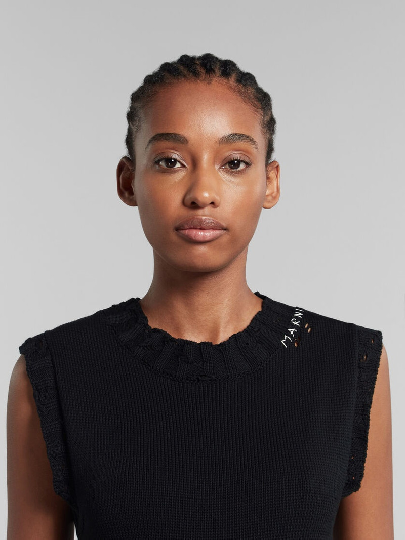 BLACK DISHEVELLED COTTON KNITTED DRESS 4