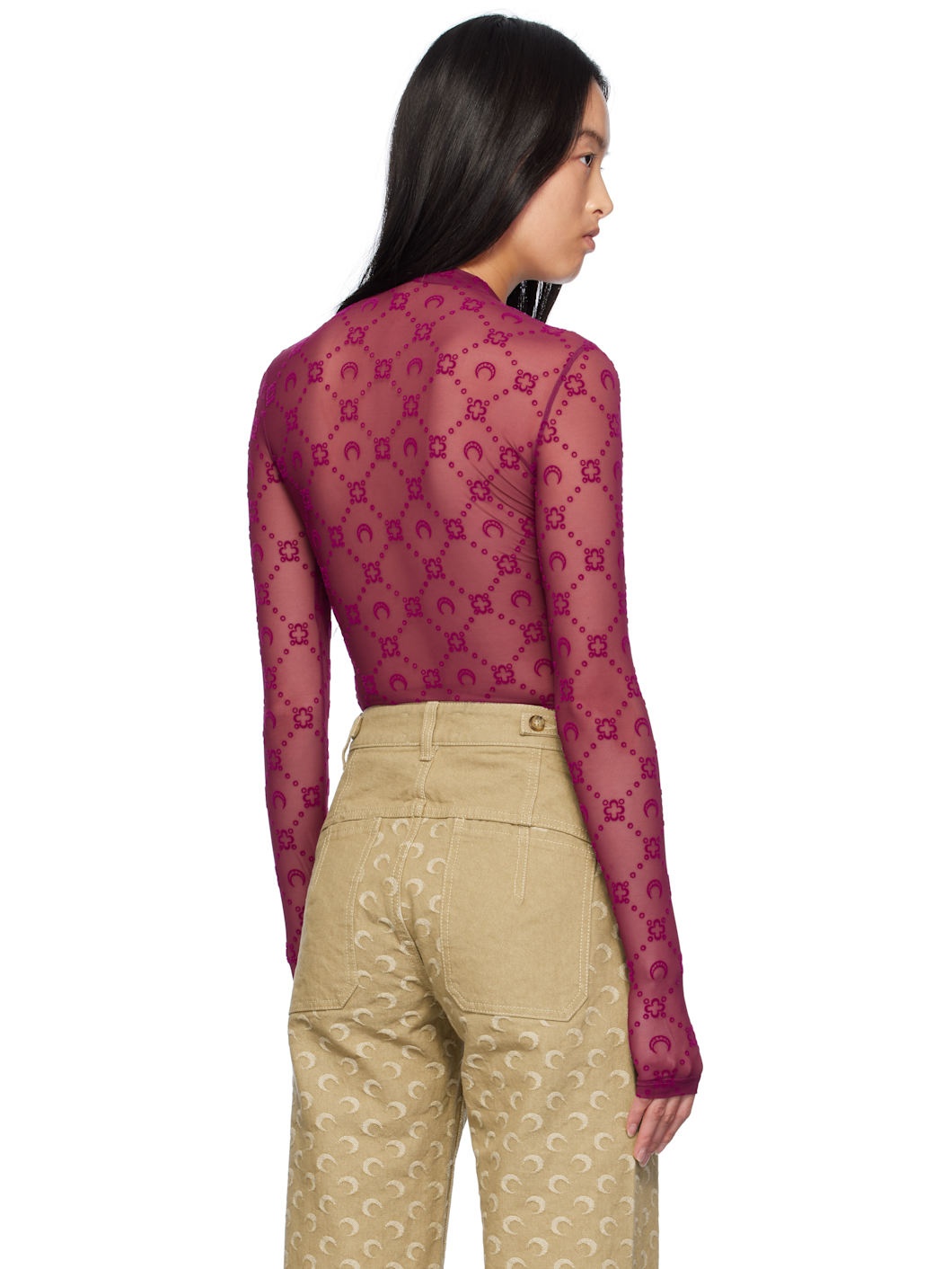 Purple Moonogram Mesh Flock Second Skin Top - 3