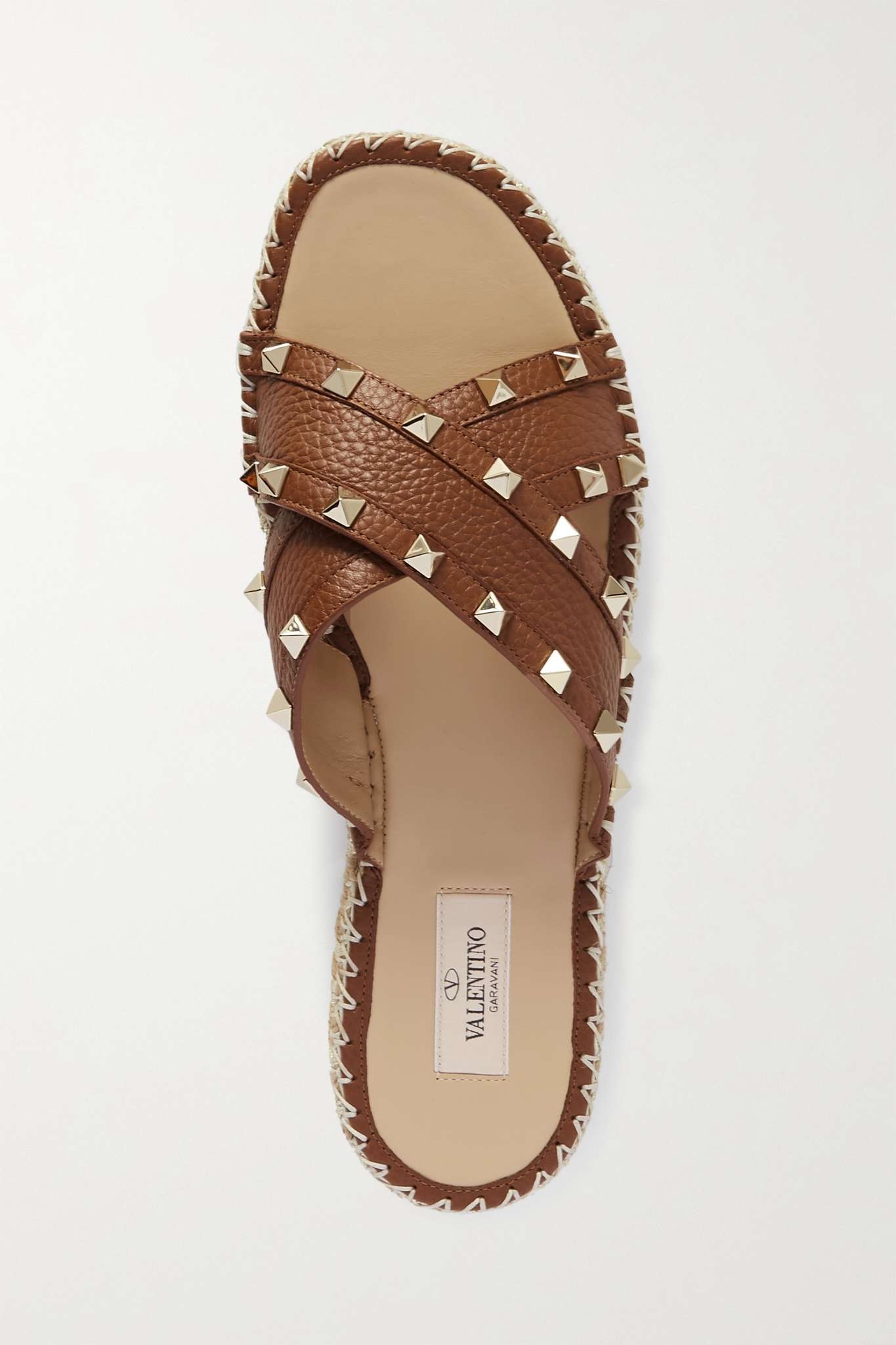 Valentino Garavani Rockstud textured-leather espadrille slides - 5