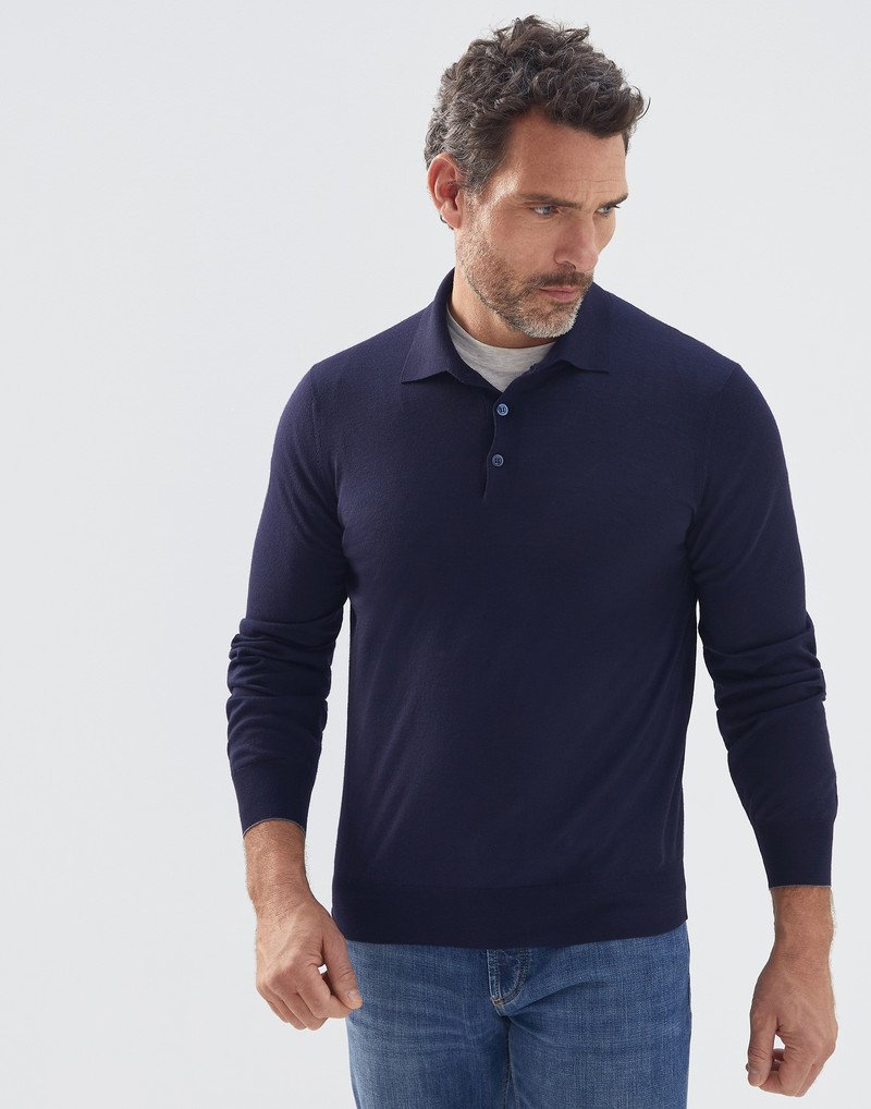 Virgin wool and cashmere polo-style lightweight sweater - 1