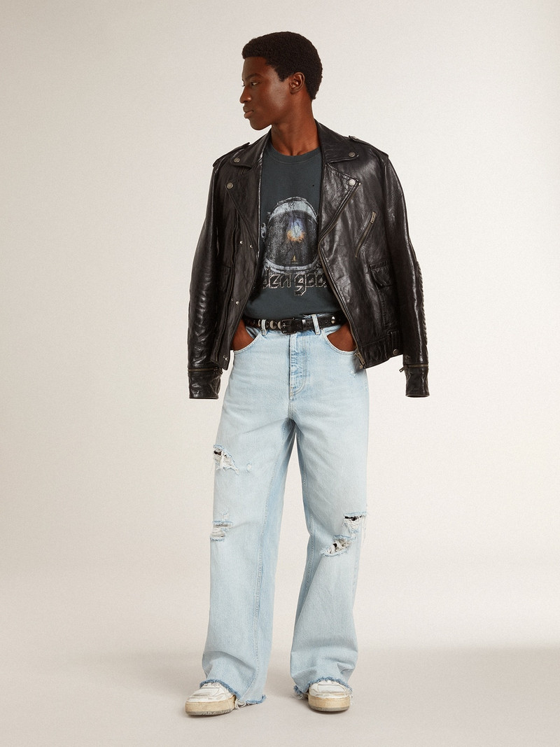 Golden Goose Men's pants in lived-in effect denim outlook