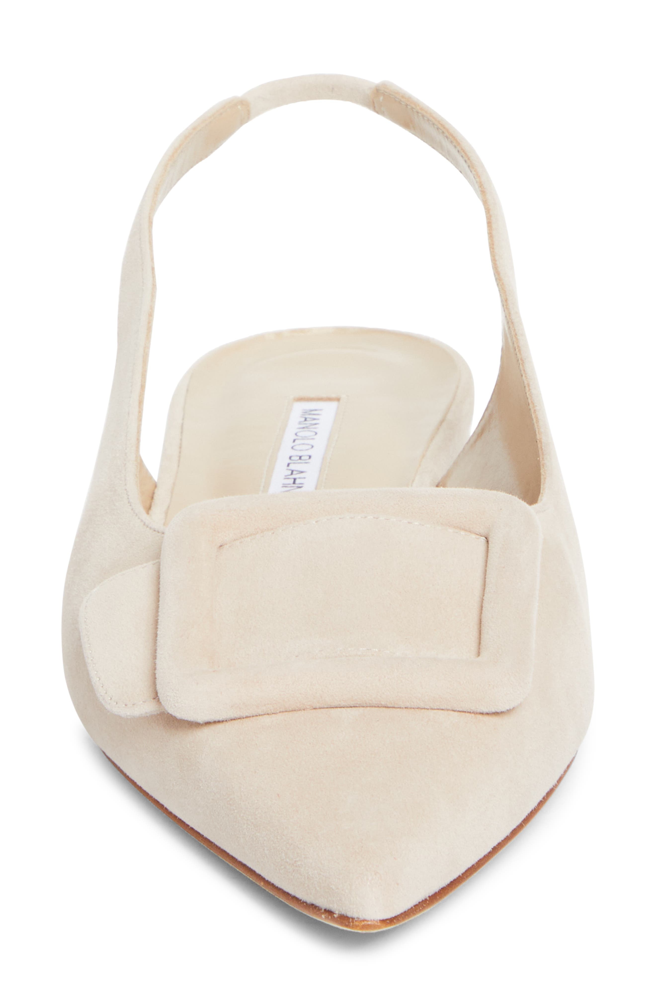 Manolo Blahnik Maylura Buckle Pointed Toe Slingback Flat in Light Beige at Nordstrom - 4