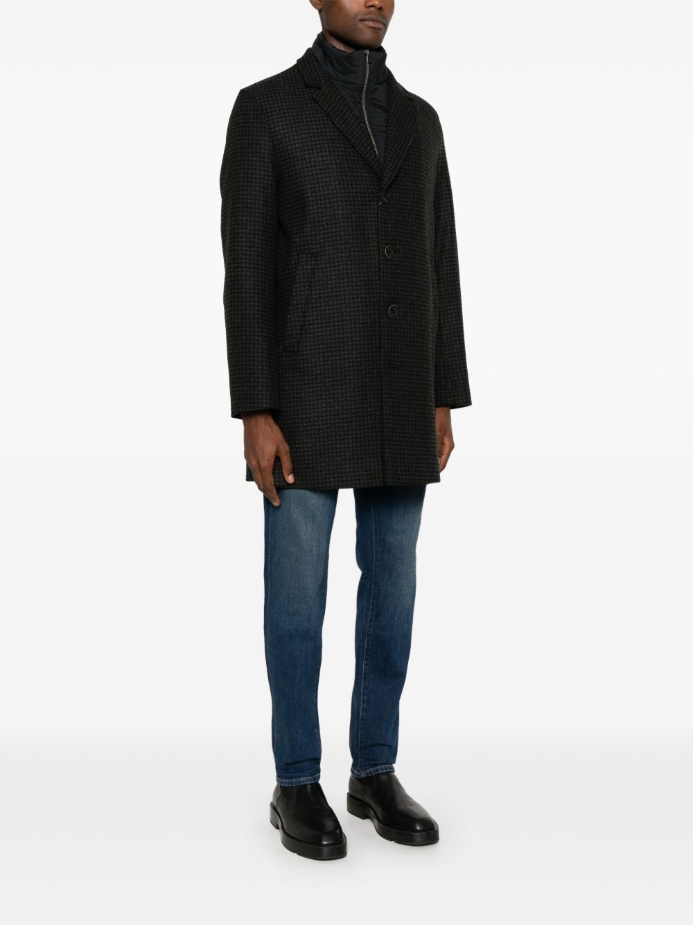 houndstooth layered single-breasted coat - 3
