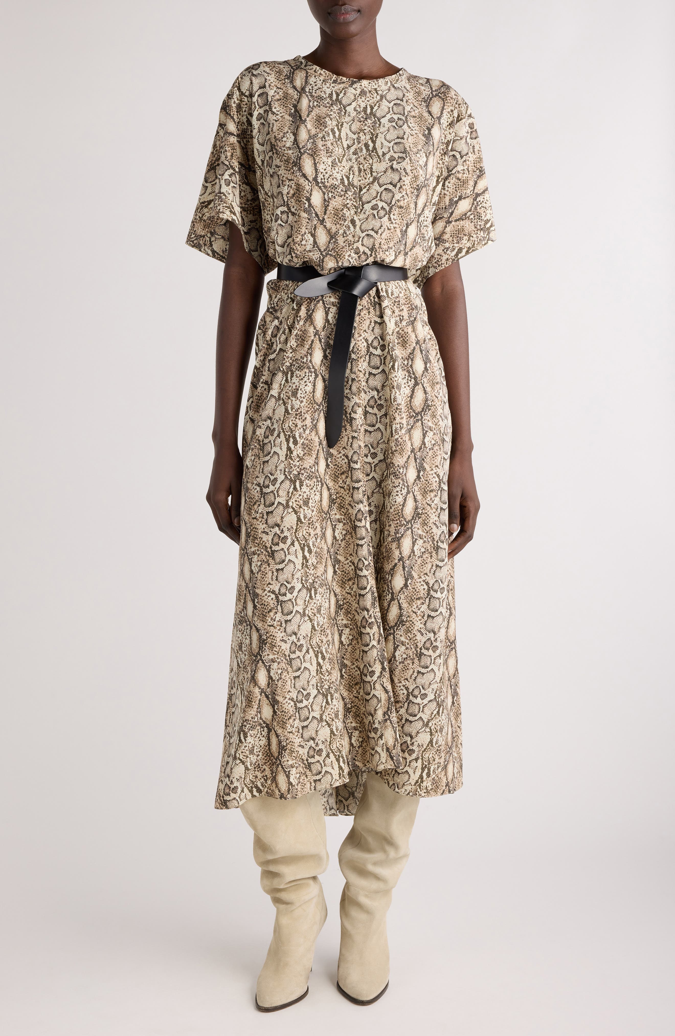 Isabel Marant Keany Snakeskin Print Stretch Silk Dress in Natural at Nordstrom - 1