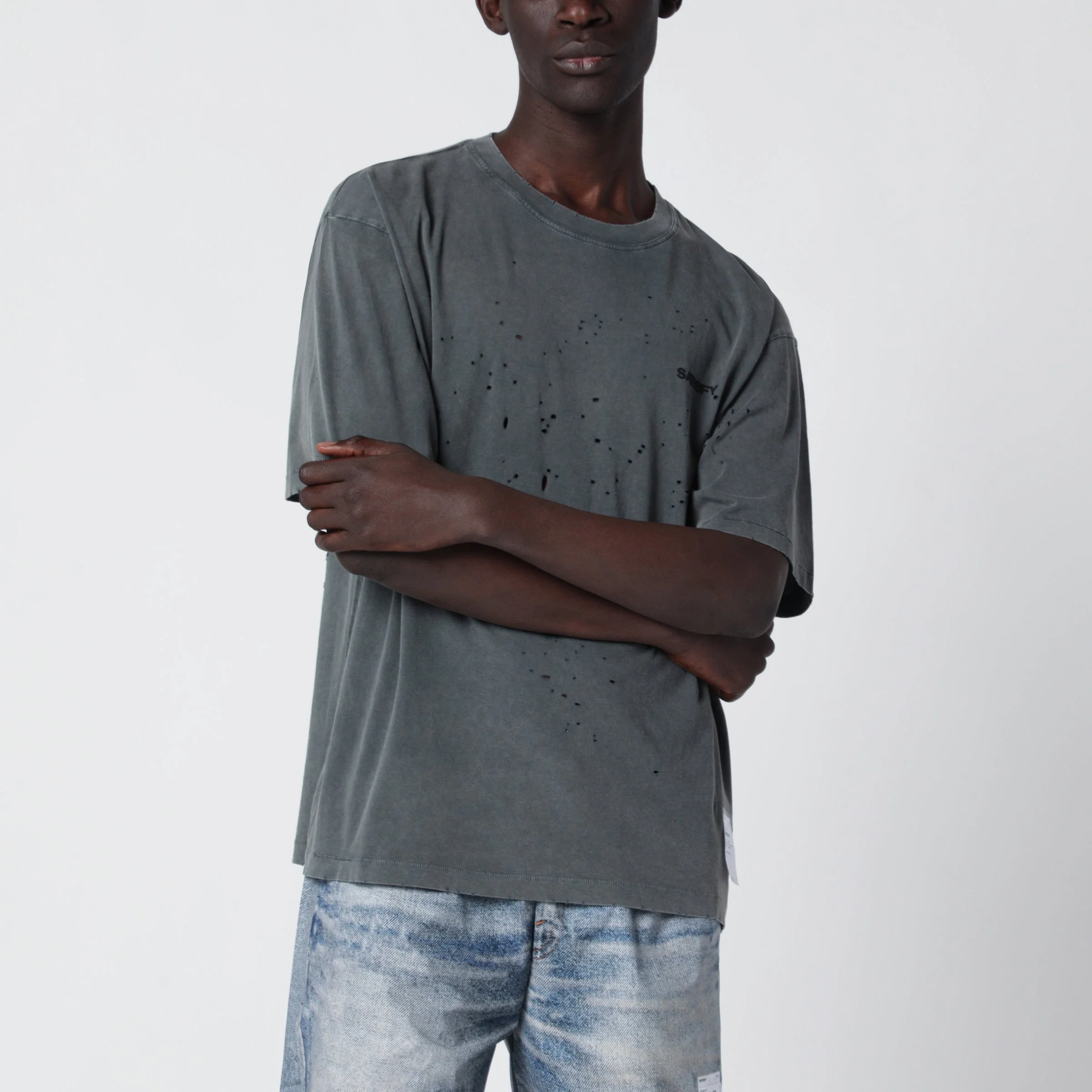 MothTech Faded Black T-shirt with perforations - 1