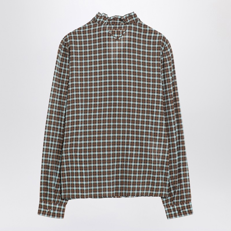 Prada Check-Patterned Shirt Turquoise/Cocoa In Silk Blend Women - 2