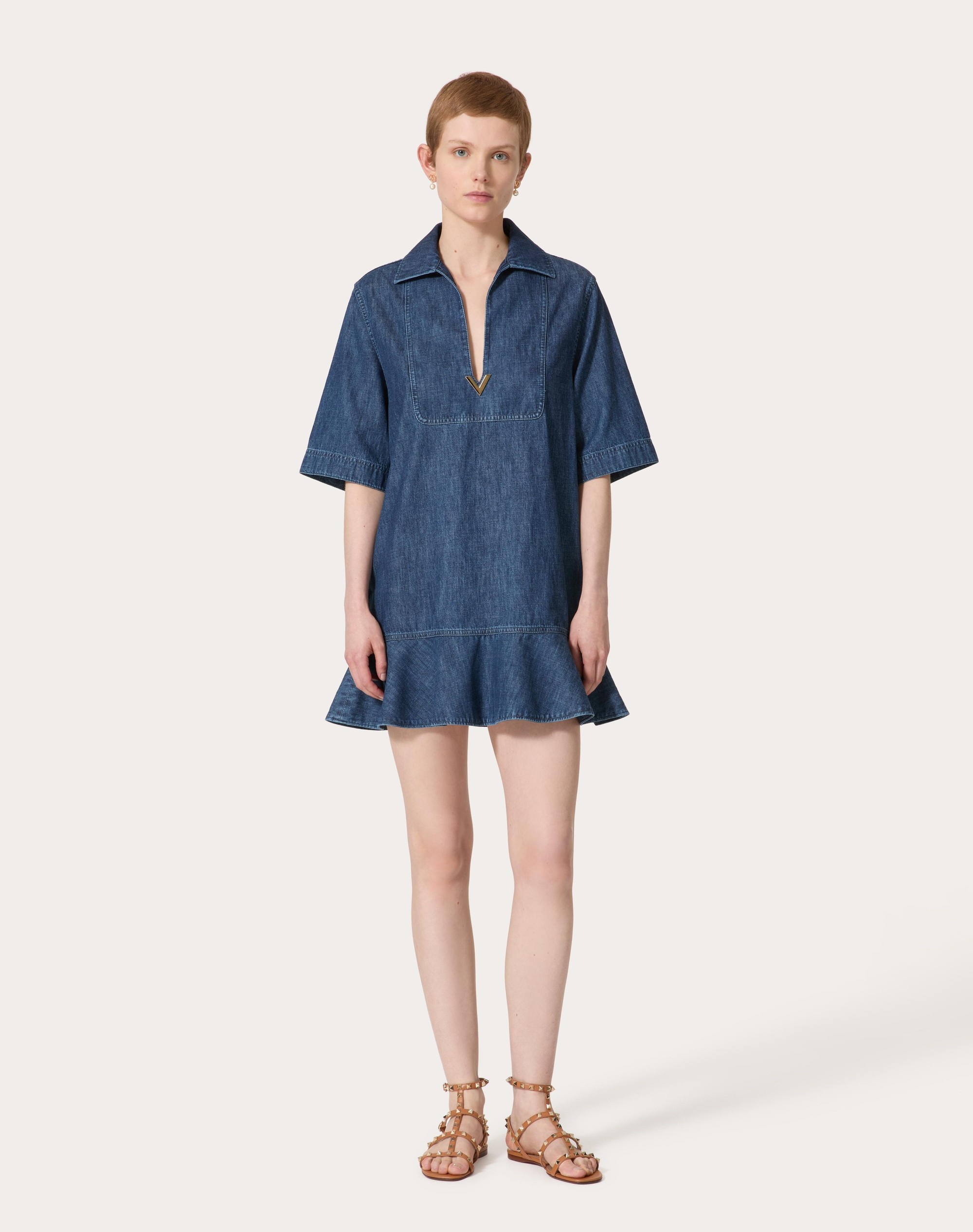 CHAMBRAY DENIM SHORT DRESS - 3