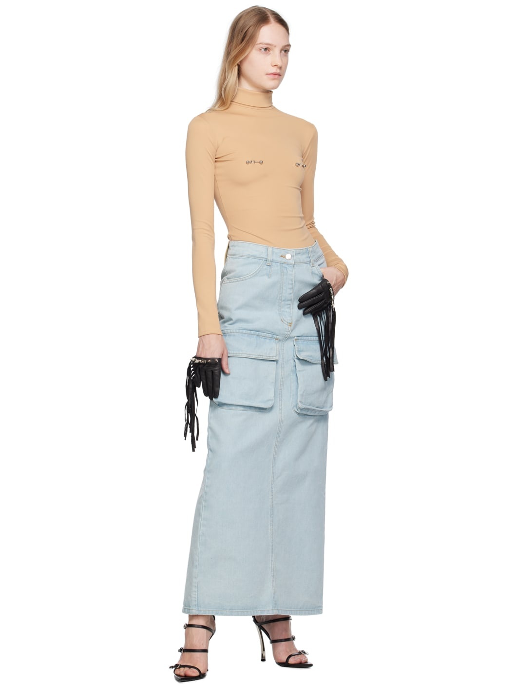 Blue Cargo Denim Maxi Skirt - 4
