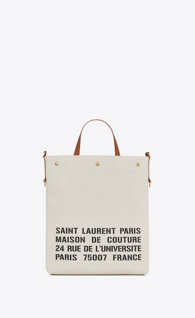 SAINT LAURENT universite north/south foldable tote bag in canvas and smooth leather outlook