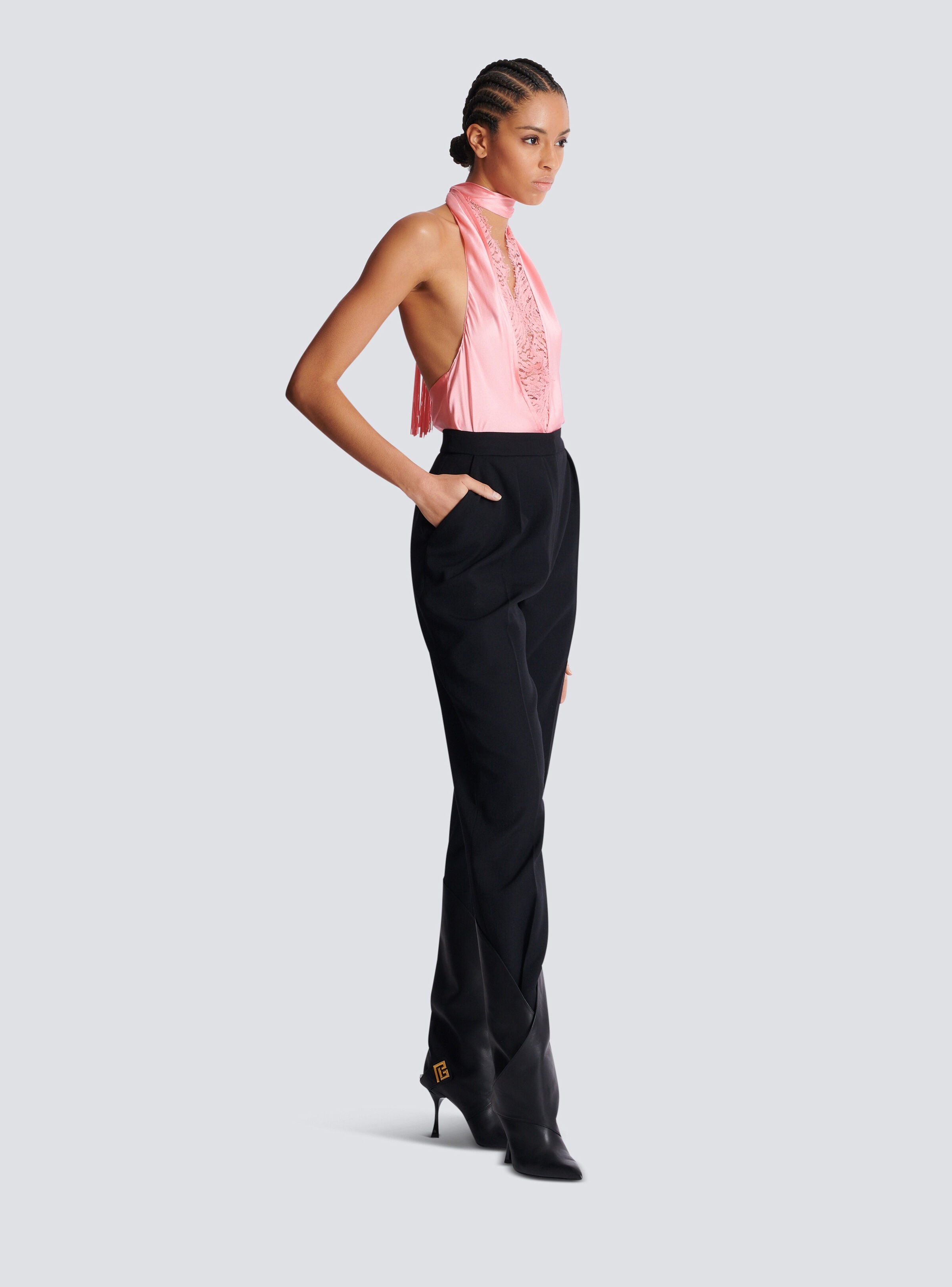 High-waisted grain de poudre trousers - 3