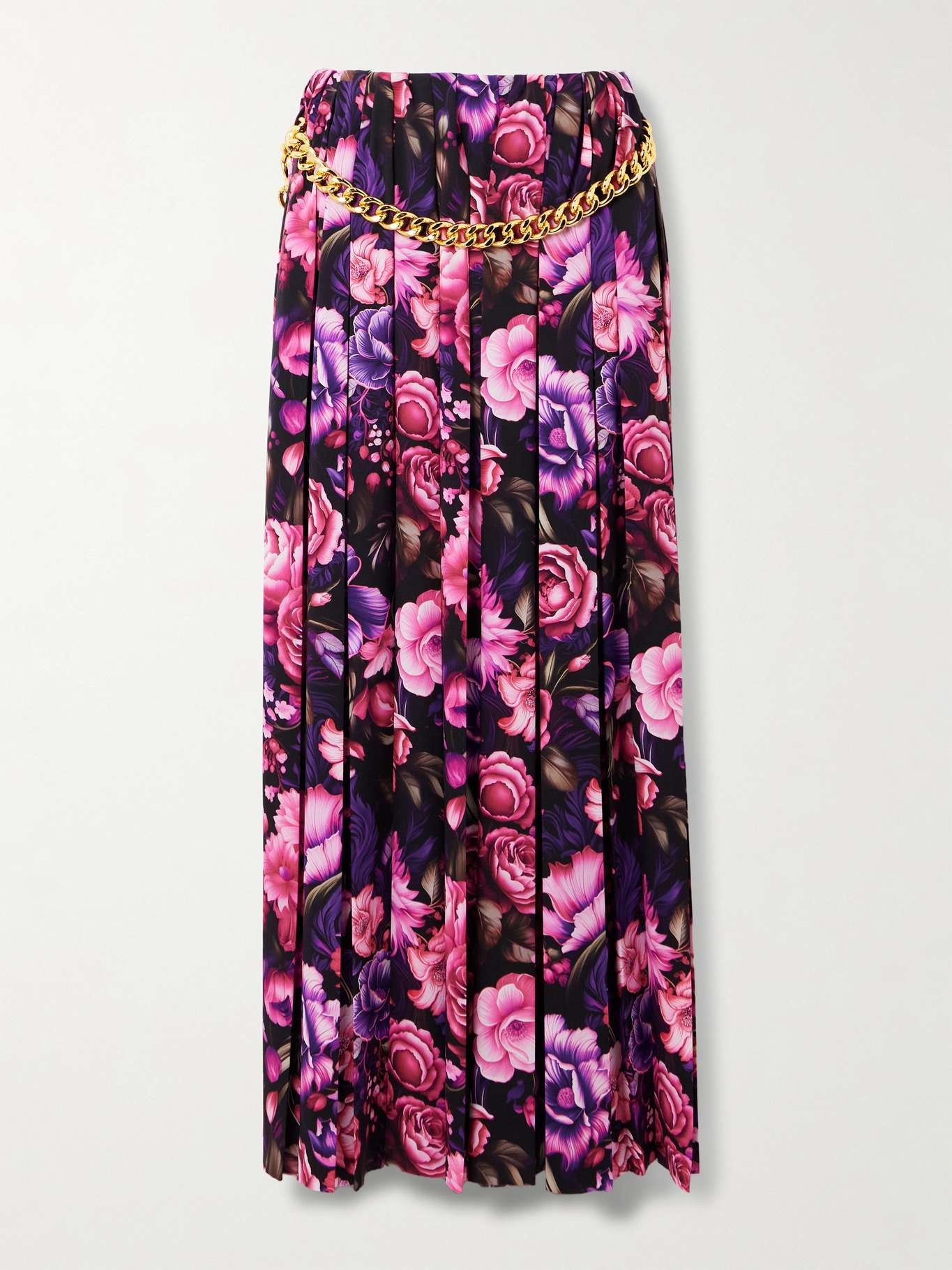 Chain-embellished pleated floral-print crepe maxi skirt - 1