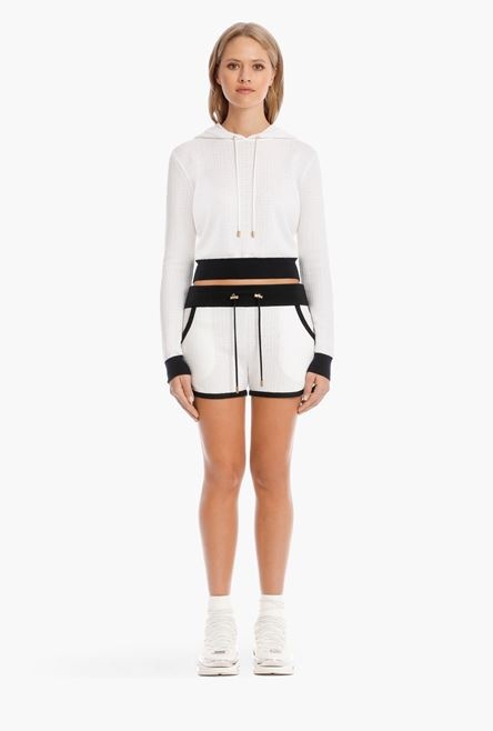 Cropped bicolor wool sweatshirt with embossed Balmain monogram - 4