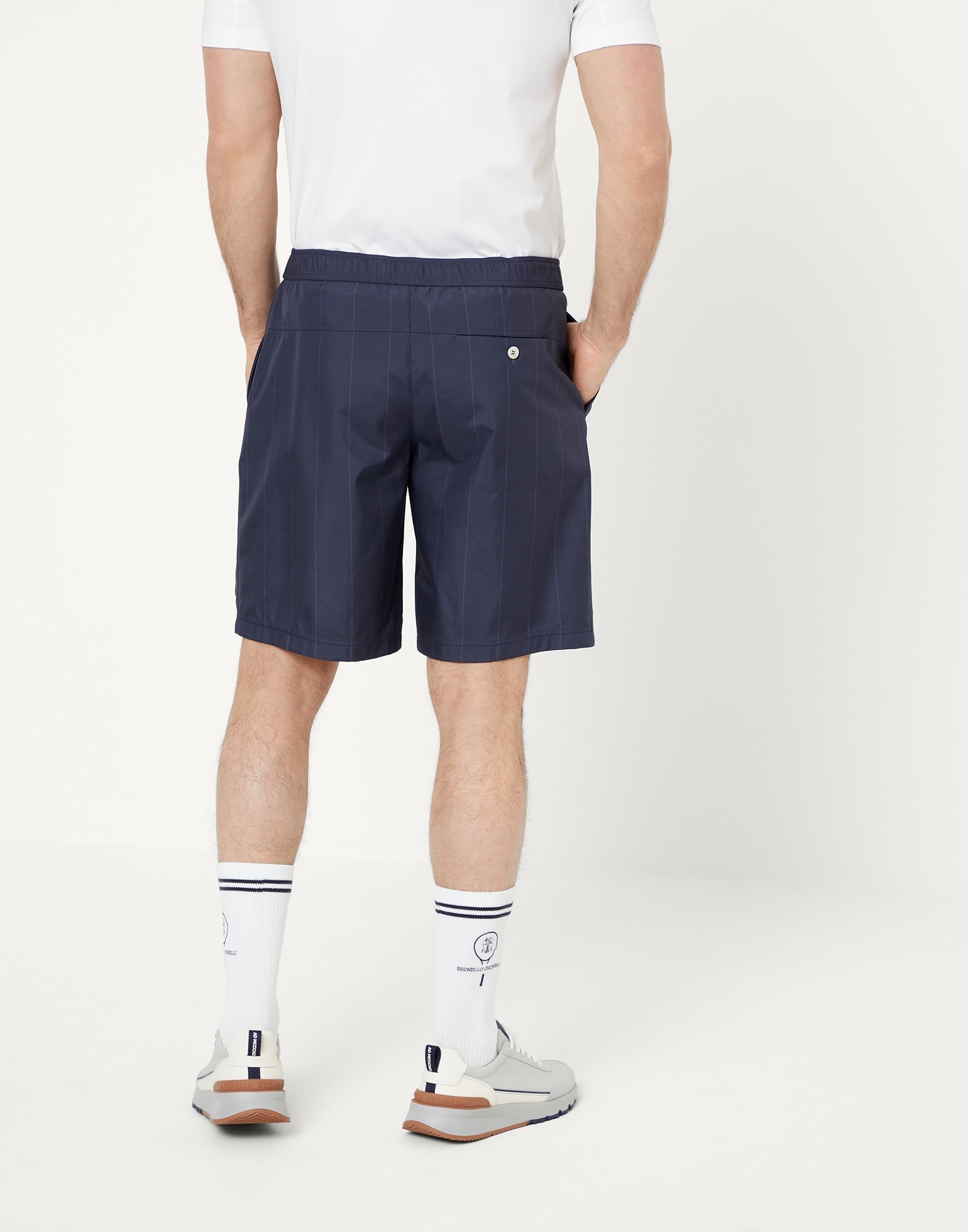 Chalk stripe nylon Bermuda shorts with tennis badge - 2