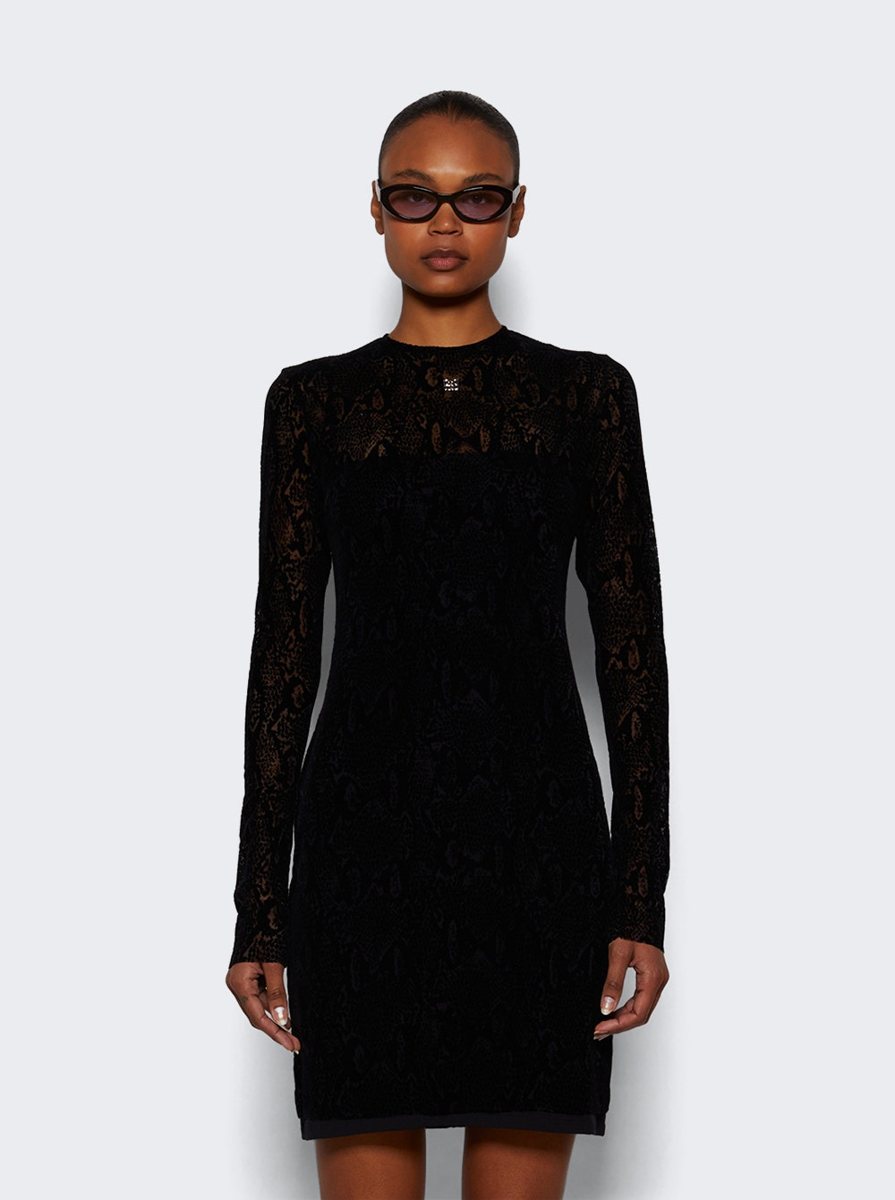 Long Sleeve Tulle Dress Black - 2