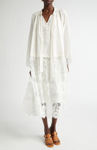 Zimmermann Zimmermann Long Sleeve Mixed Media Midi Dress in