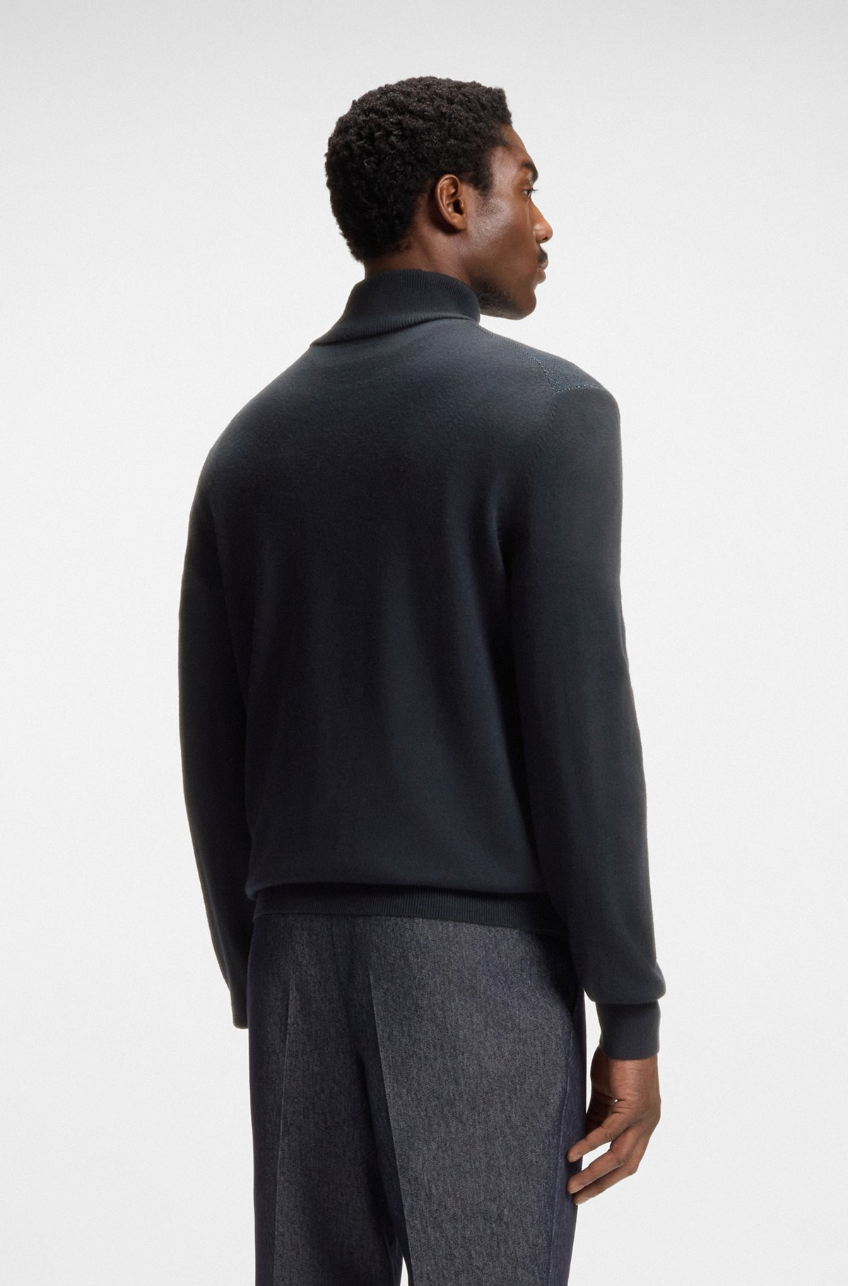 ZIP-NECK SWEATER WITH STRUCTURED WOOL-COTTON FRONT - 5