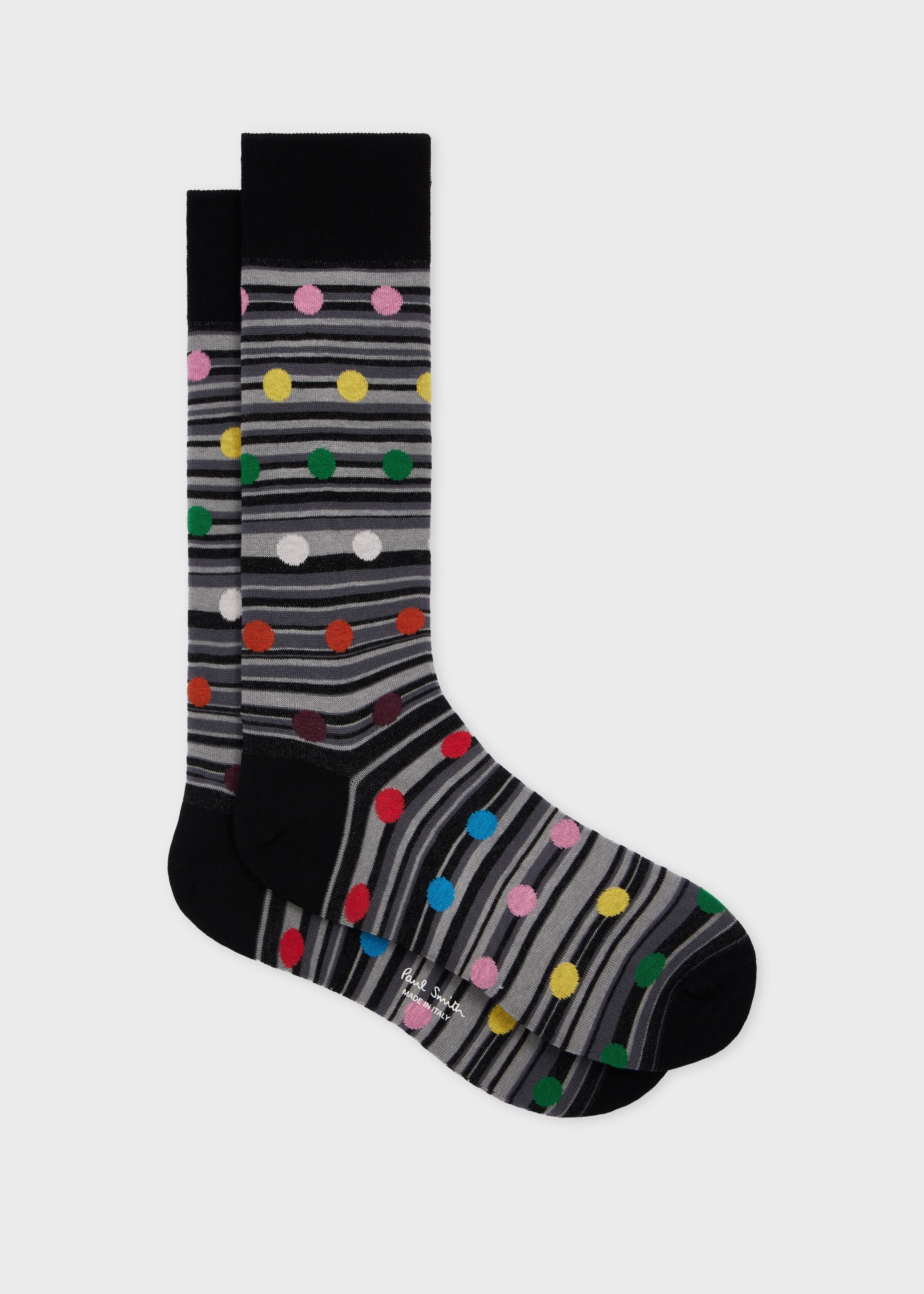 Black Tonal Stripe and Multicolour Polka Dot Socks - 1