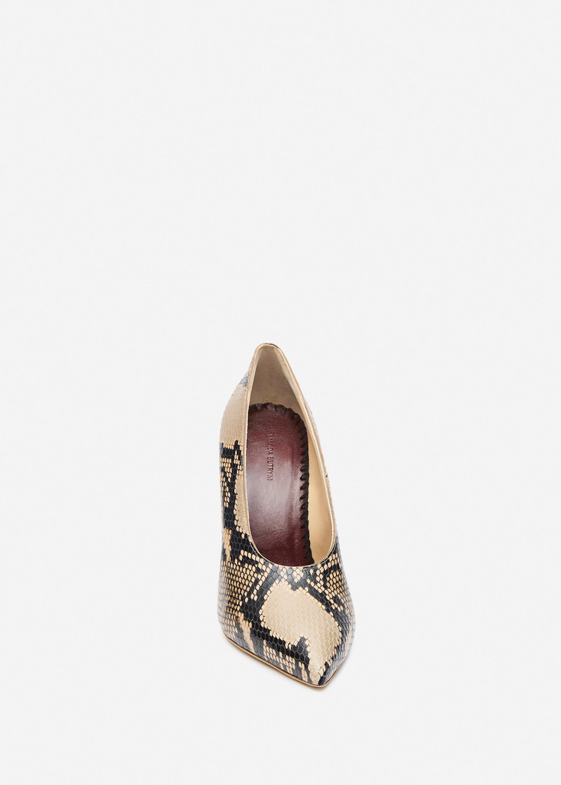 Pointed pumps in beige snake-effect leather 3