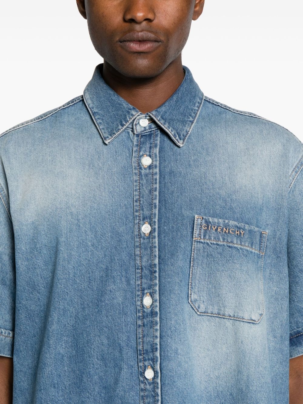 classic-collar denim shirt - 5