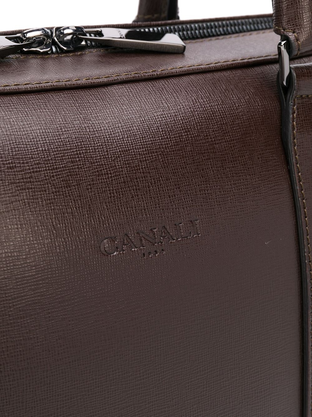 embossed logo leather briefcase - 4