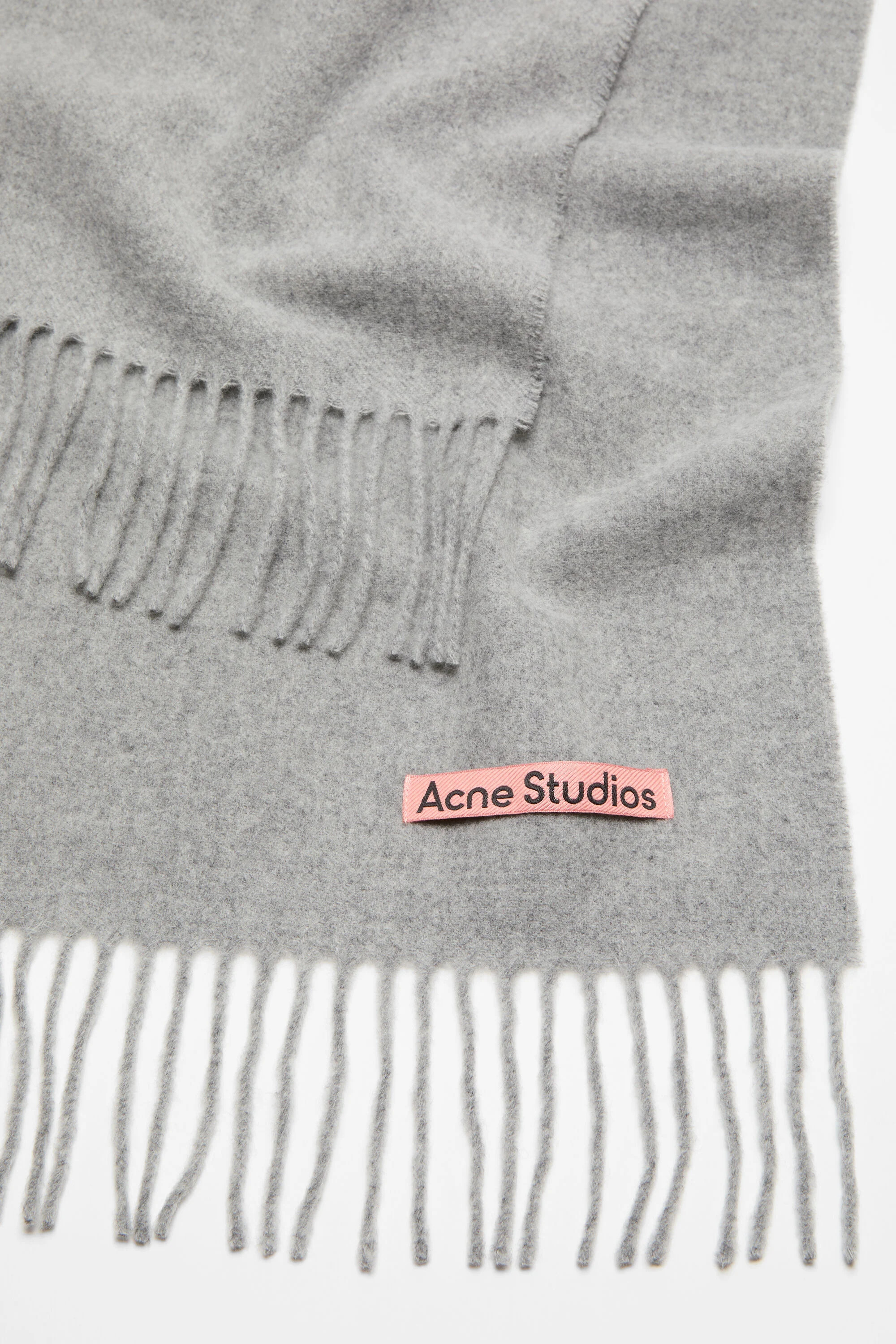 Fringe wool scarf - Narrow - Light Grey Melange - 3