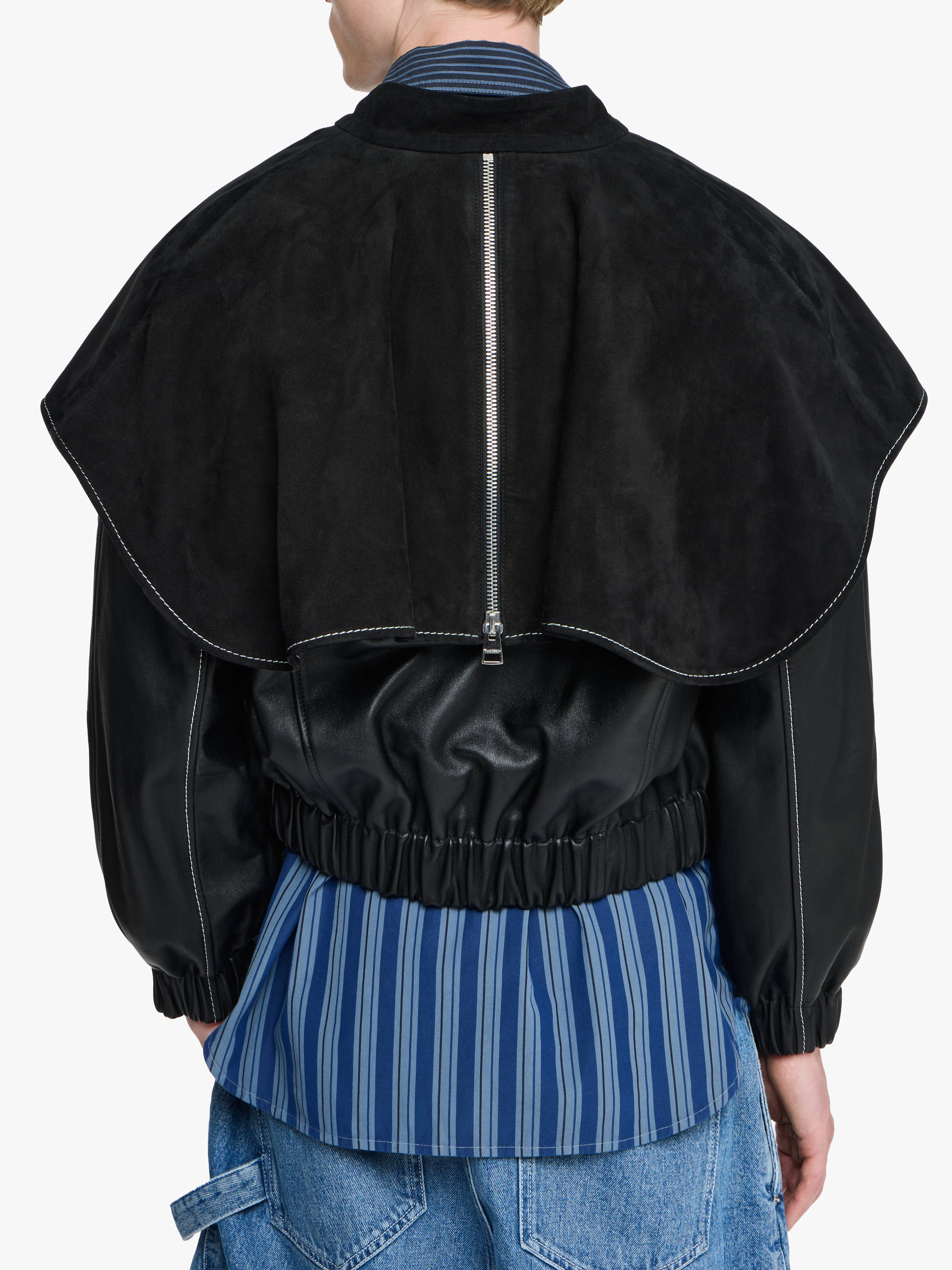 LEATHER BOMBER JACKET WITH OVERSIZED COLLAR - 4