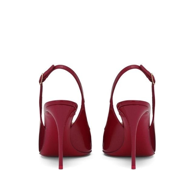 Glossy red slingback pumps with gold logo - 3