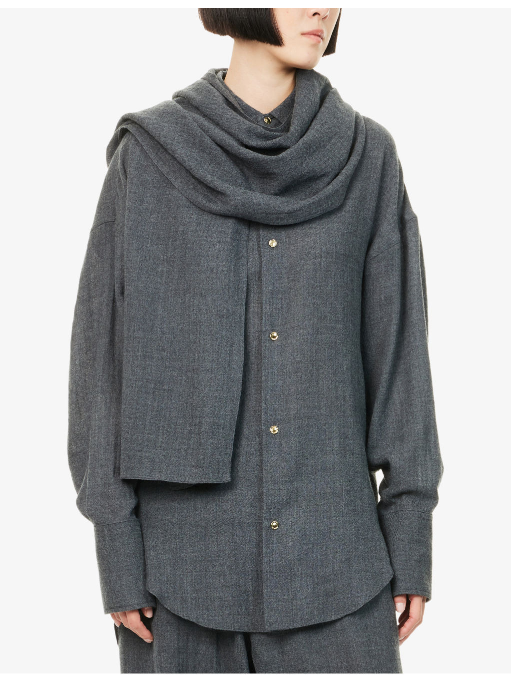 Georgia Detachable-Scarf Wool Shirt - 3