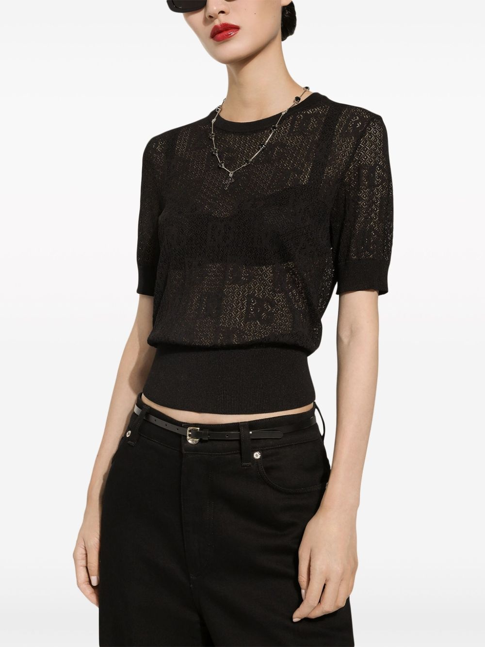 monogram-jacquard round-neck top - 5