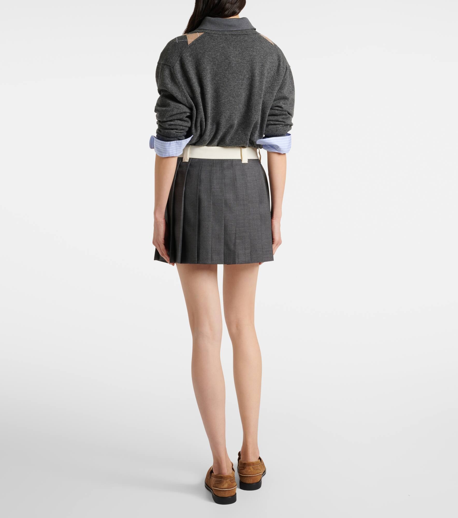 Pleated wool grisaille miniskirt - 3