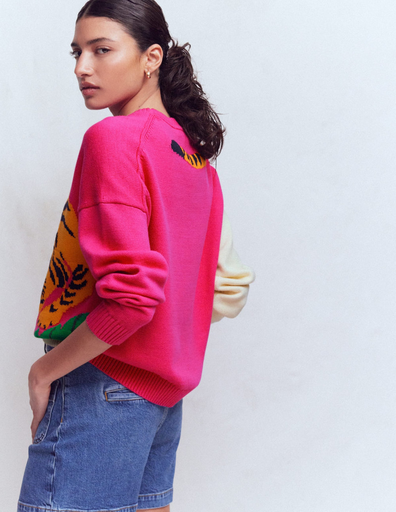 Jacquard Jumper-Warm Ivory and Pink Tiger 5