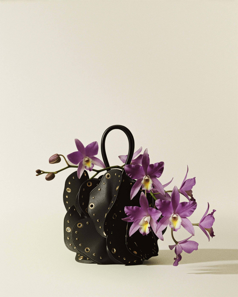 Black Leather Studded Flower Bag 1