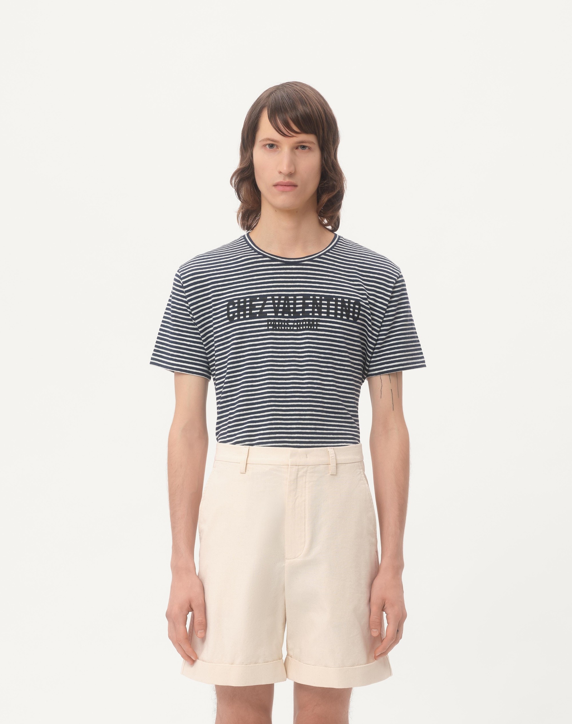 STRIPED COTTON T-SHIRT WITH CHEZ VALENTINO PRINT - 6