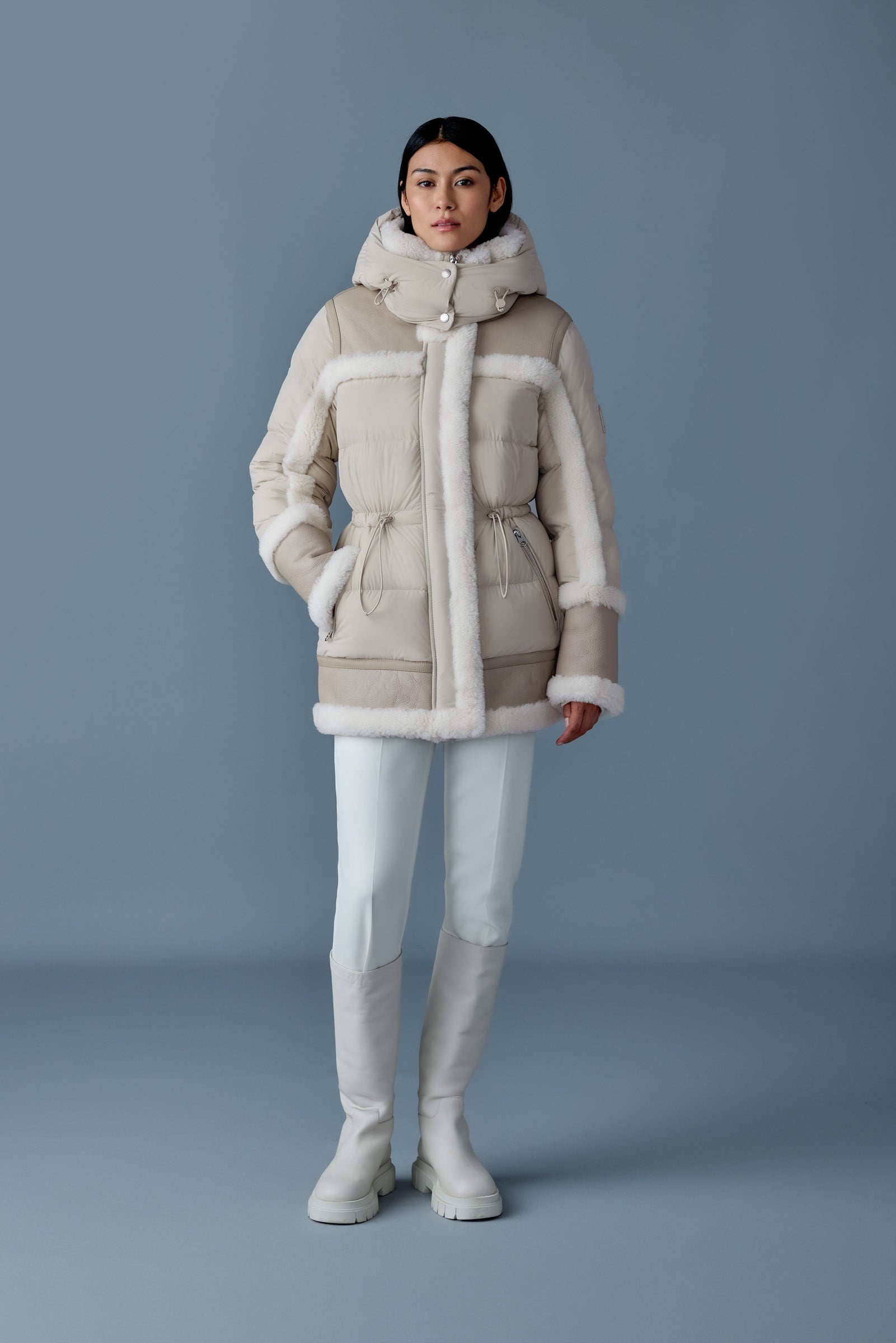 LILIBETH Mixed-media shearling down parka - 2