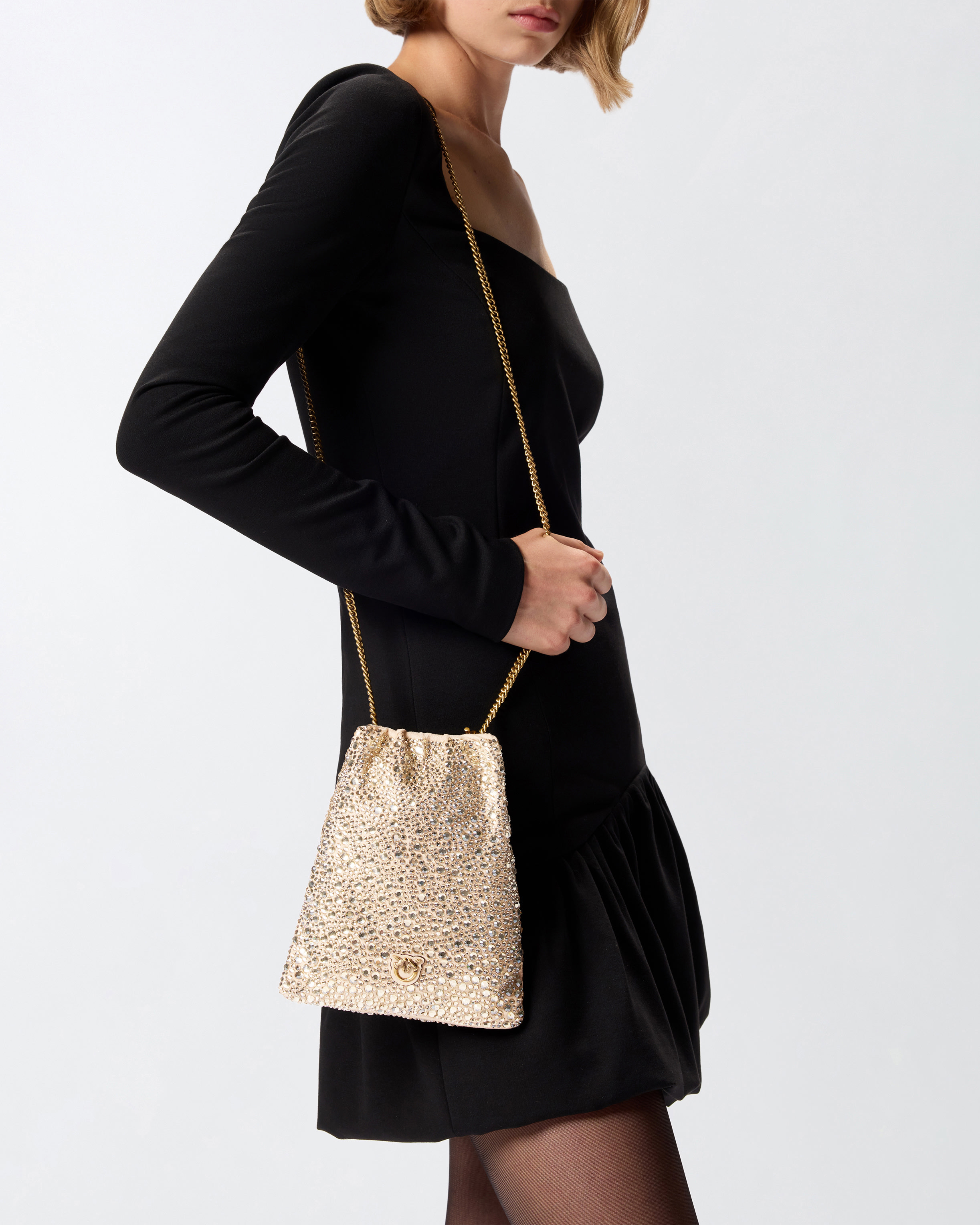 BABY SLOUCHY BAG FULLY RHINESTONED SHOULDER POUCH - 6