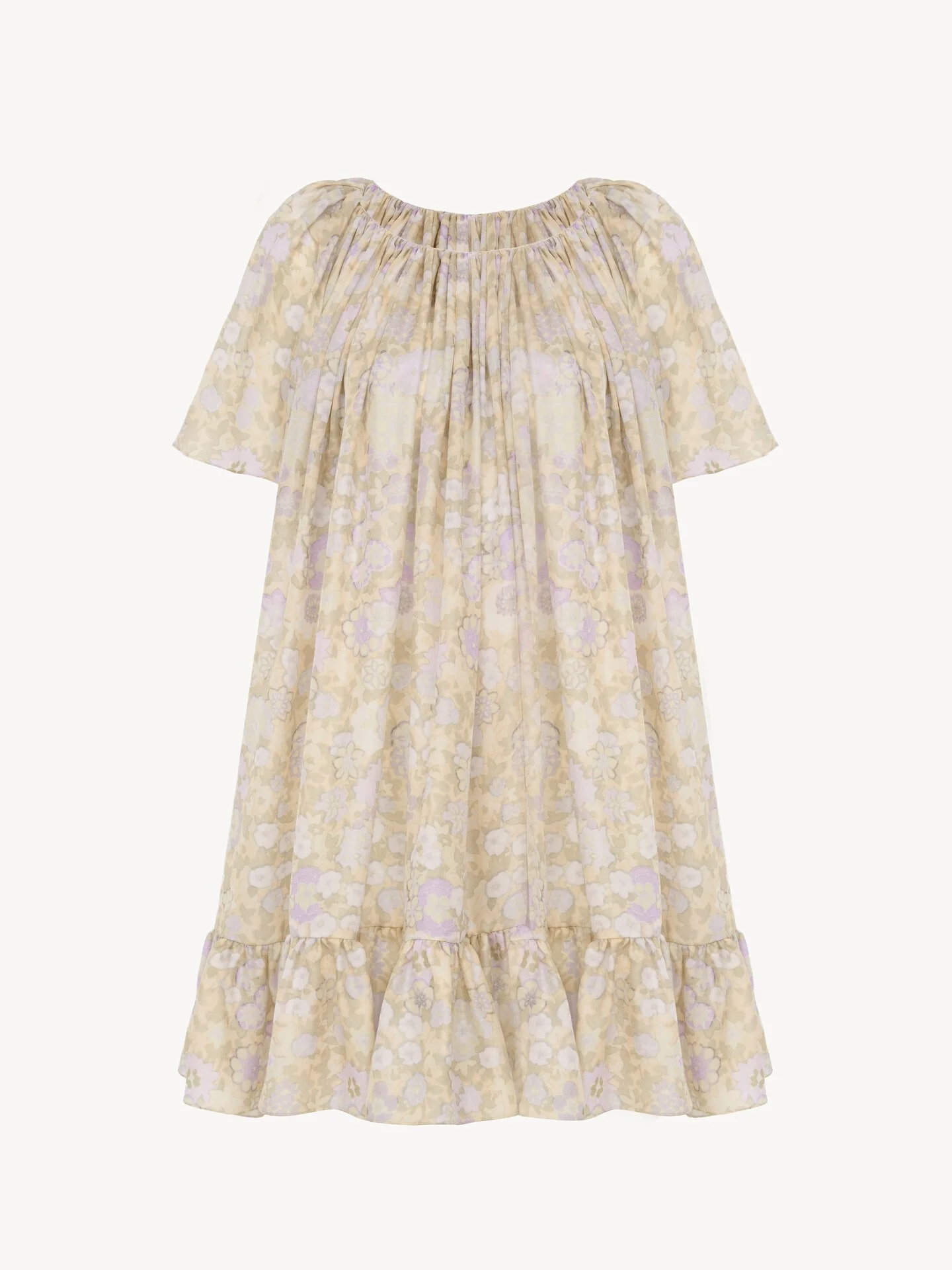 SHORT PLEATED DRESS IN SILK CHARMEUSE - 1