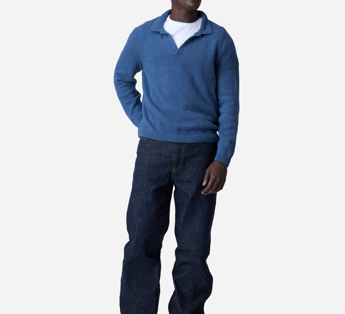 Long Sleeve Knit Polo - Lapis Boucle - 4