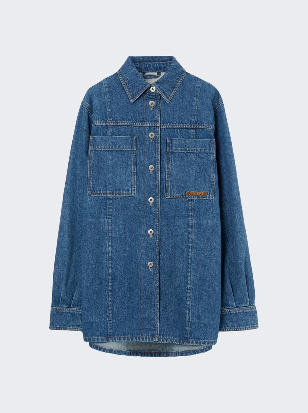 Logo Embroidered Denim Overshirt Classic Blue - 1