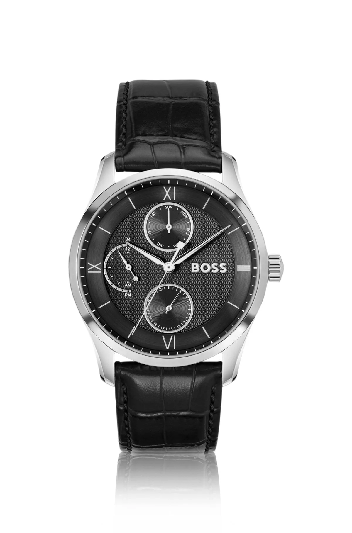 LEATHER-STRAP WATCH WITH BLACK DIAL - 1