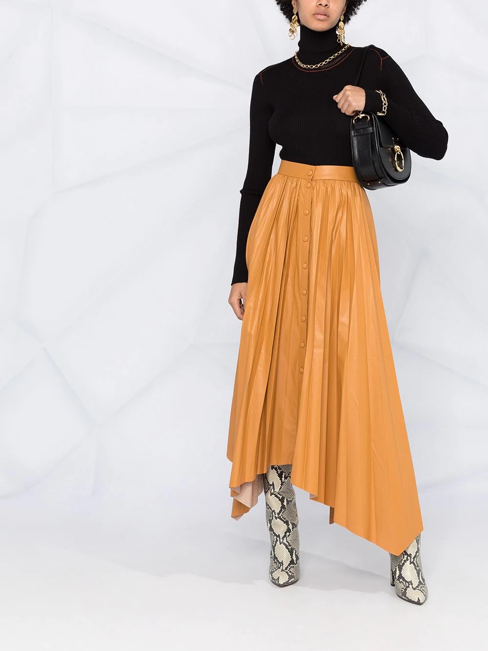 asymmetric-hem pleated skirt - 2