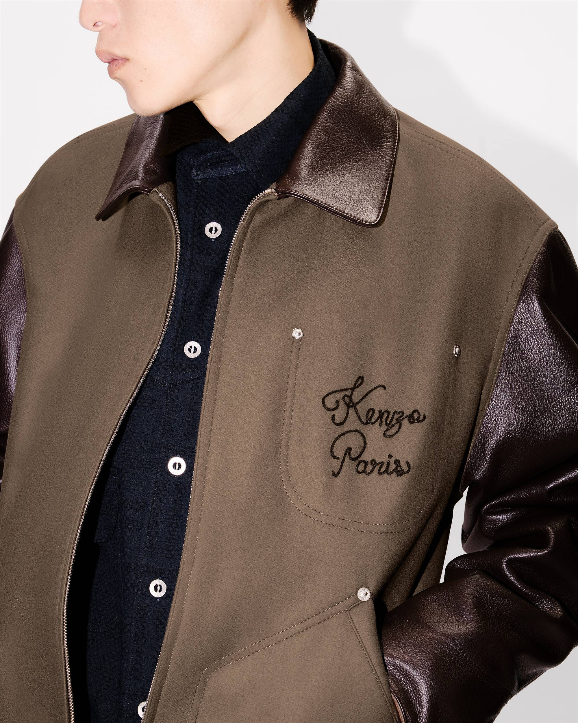'KENZO Paris Chainstitch' genderless blouson in wool and leather - 13