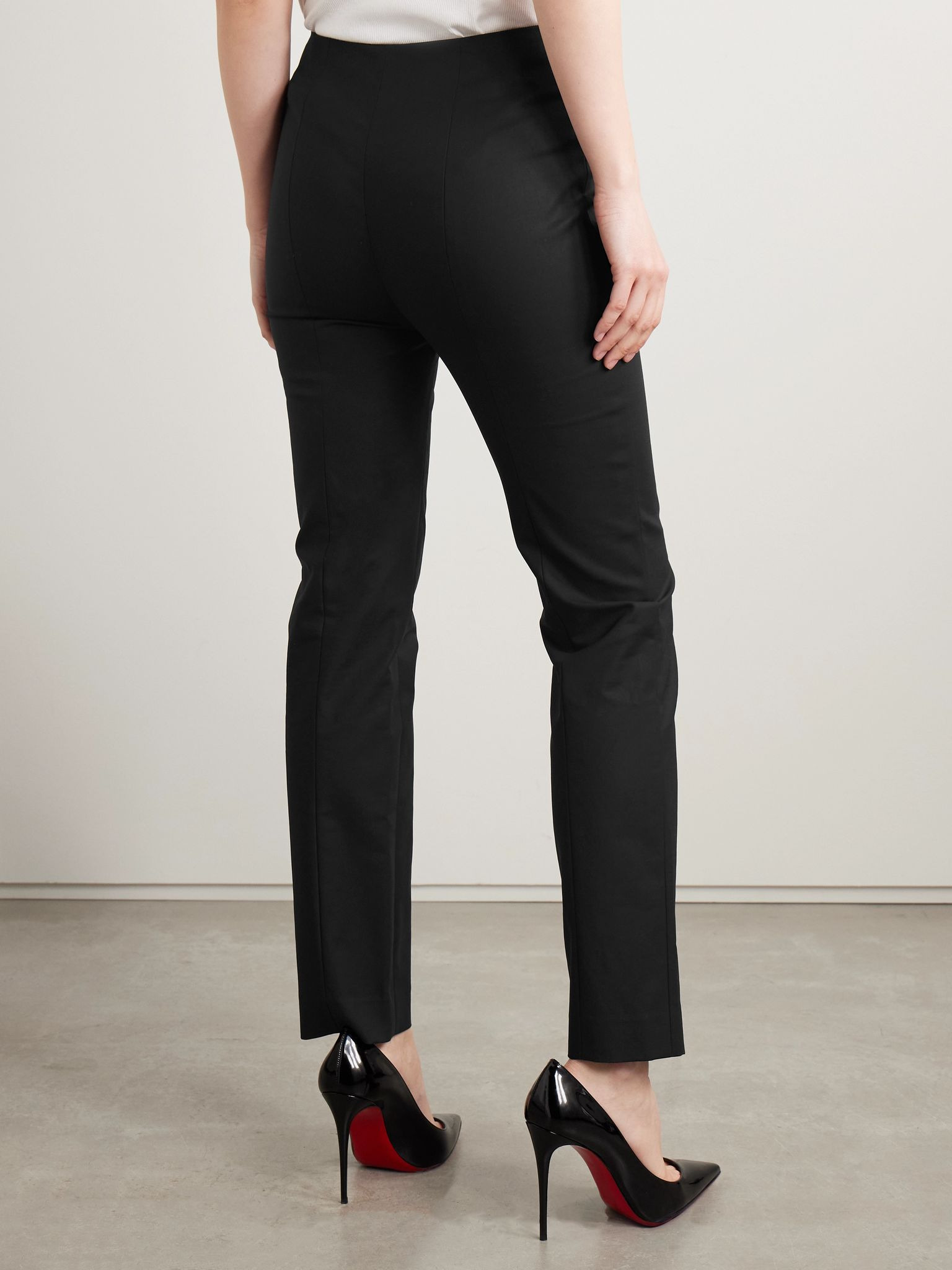 Emilie cotton-blend slim-leg pants Black - 4