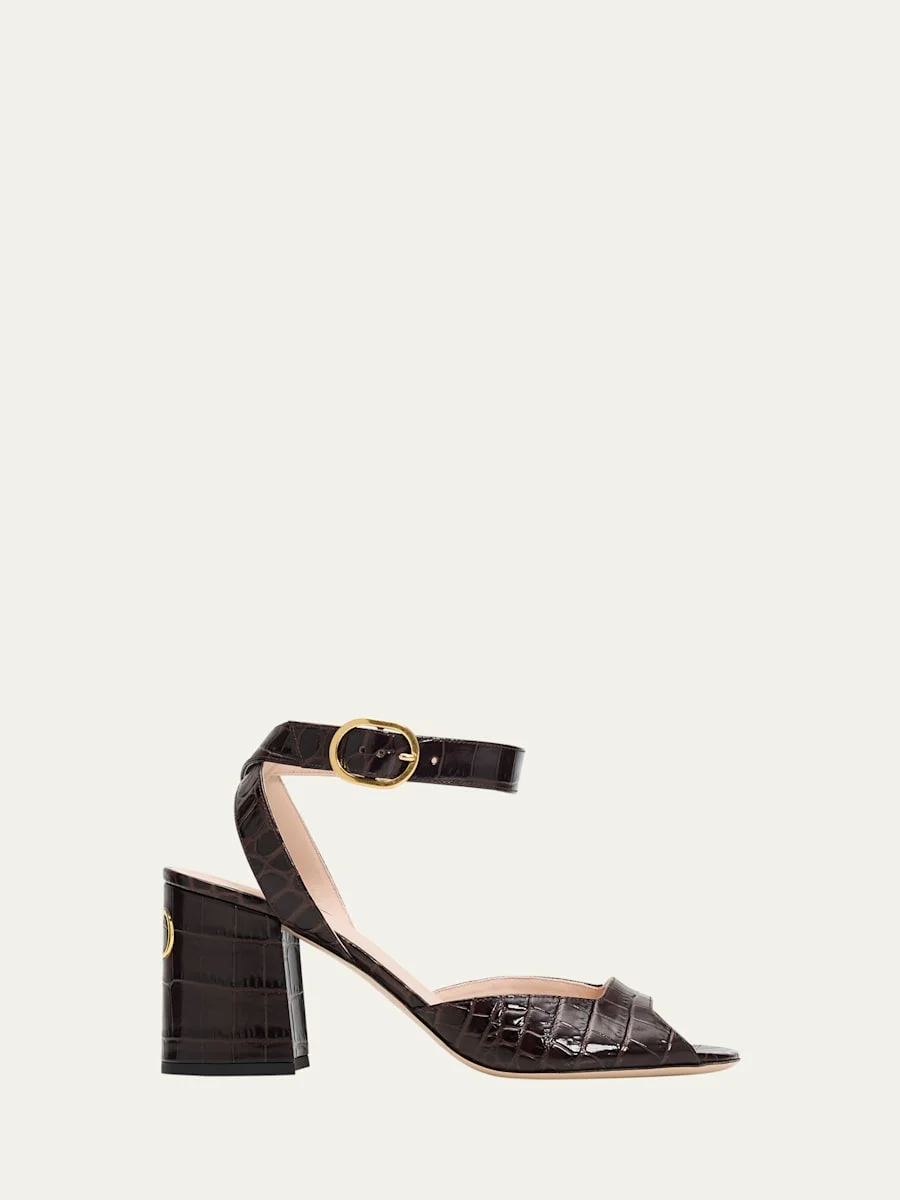 75mm Fawcette Croc-Embossed Leather Sandals - 1