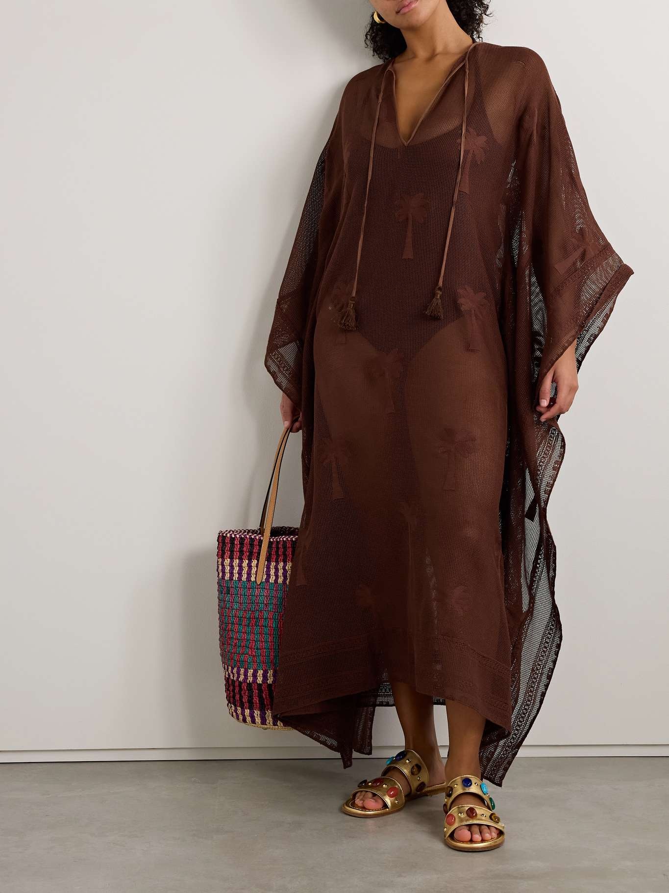 Embroidered cotton-mesh coverup Chocolate - 2