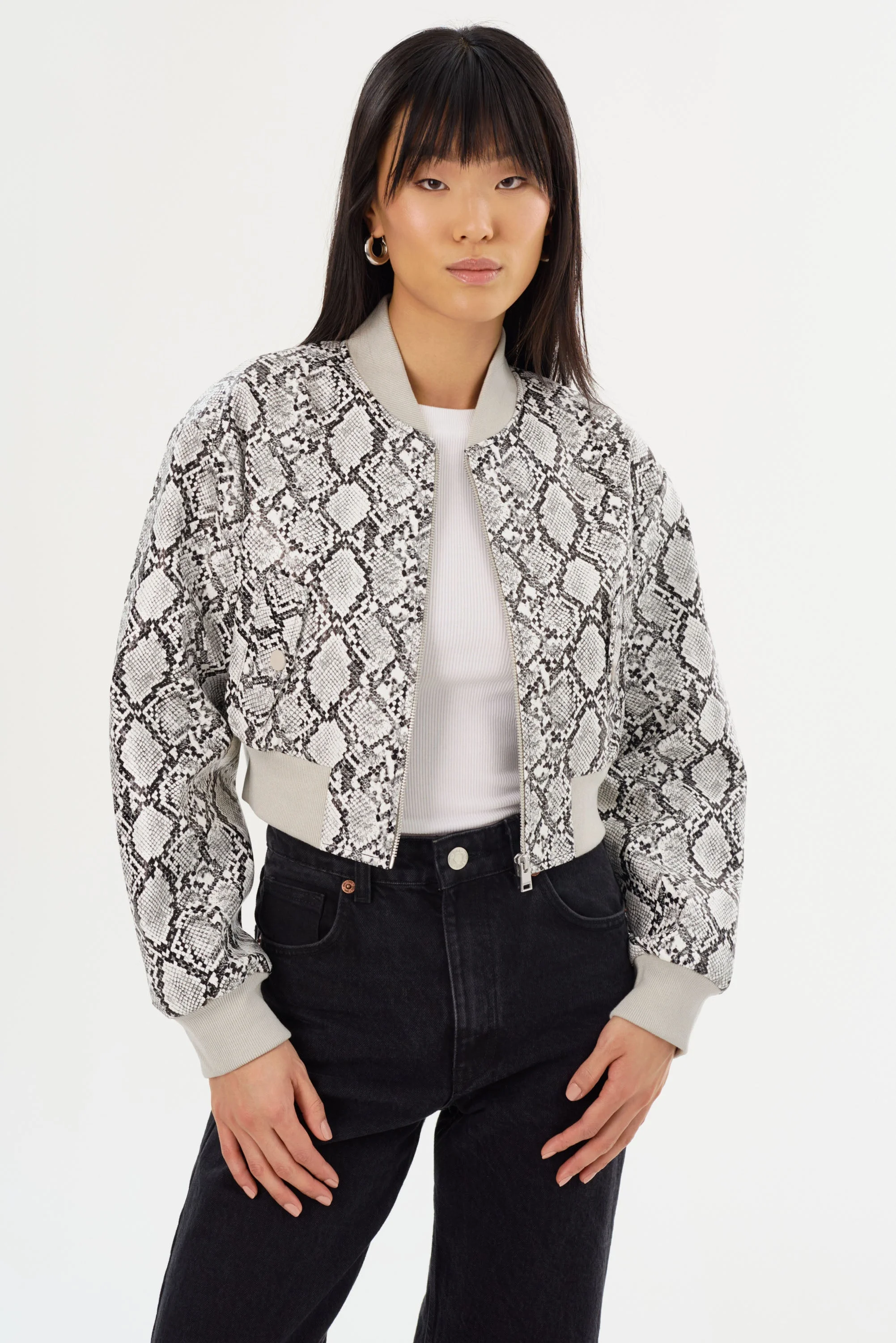 EVELIN | Cropped Faux Leather Bomber Jacket - 1