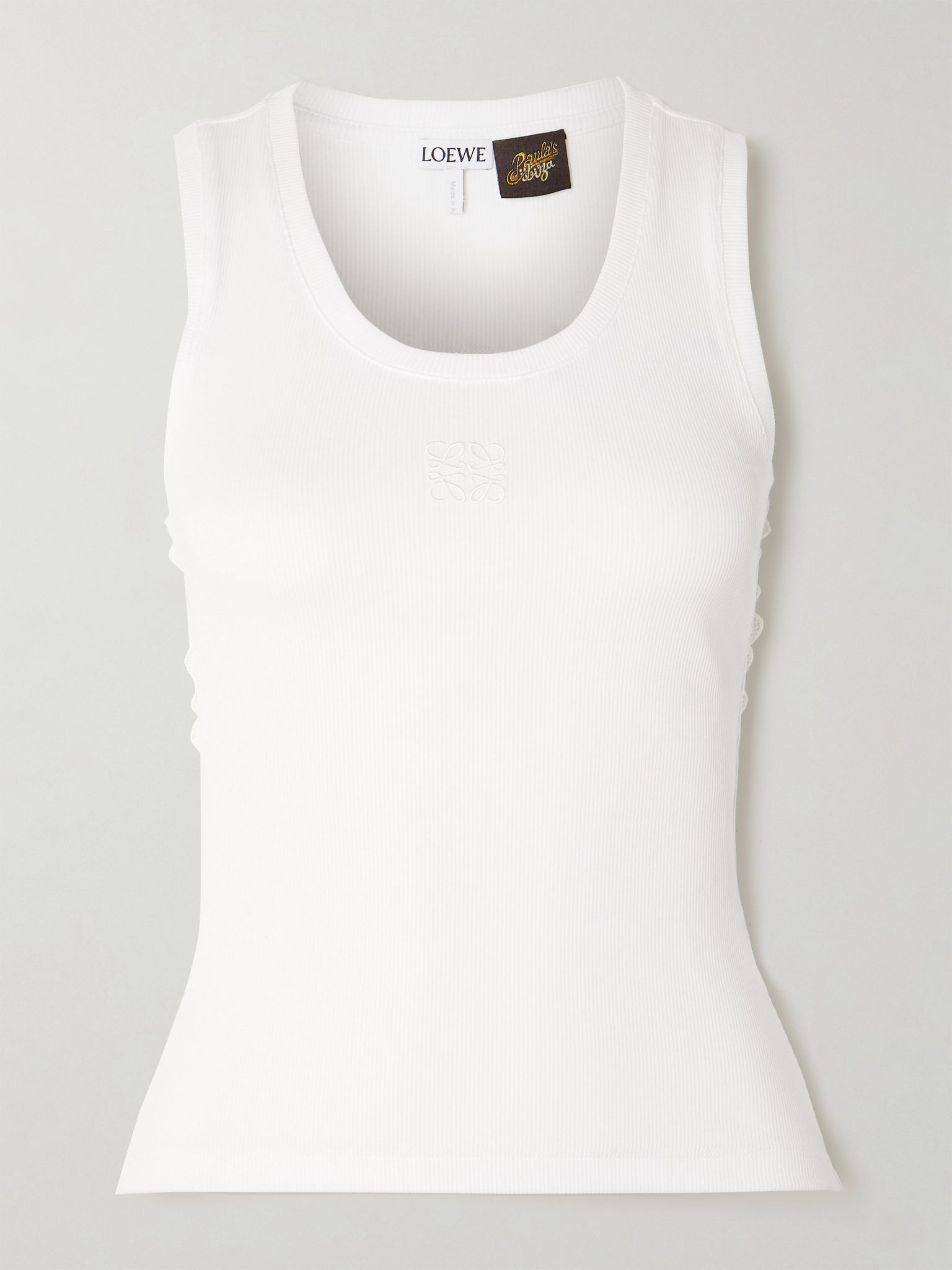 + Paula's Ibiza cutout corded lace-trimmed ribbed stretch cotton-jersey tank White - 1