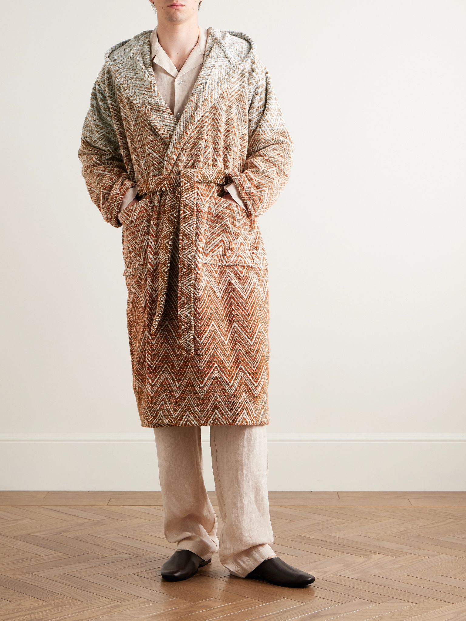 Stone Ombré Striped Cotton-Terry Hooded Robe Multi - 2